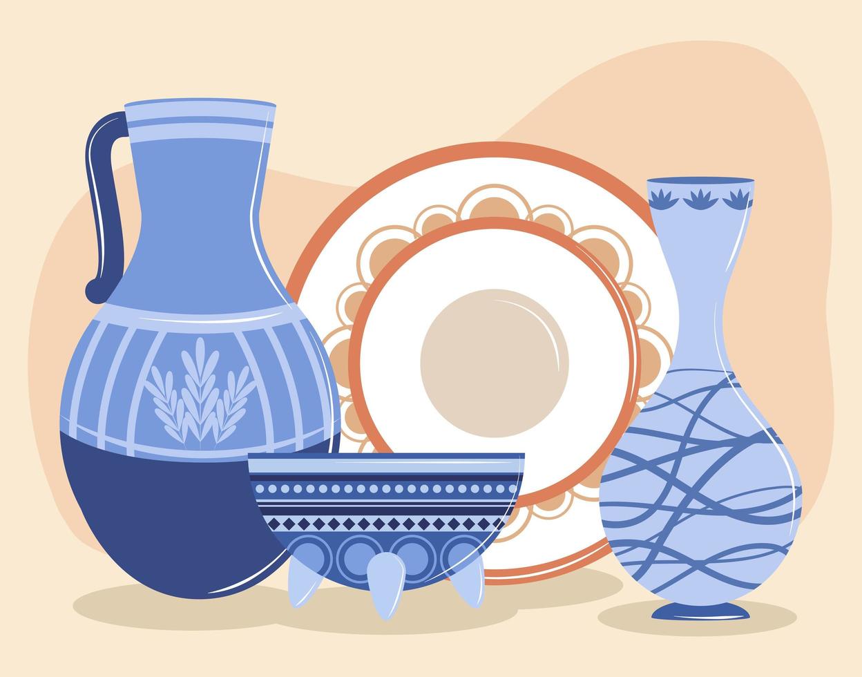 decorative tableware pottery vector