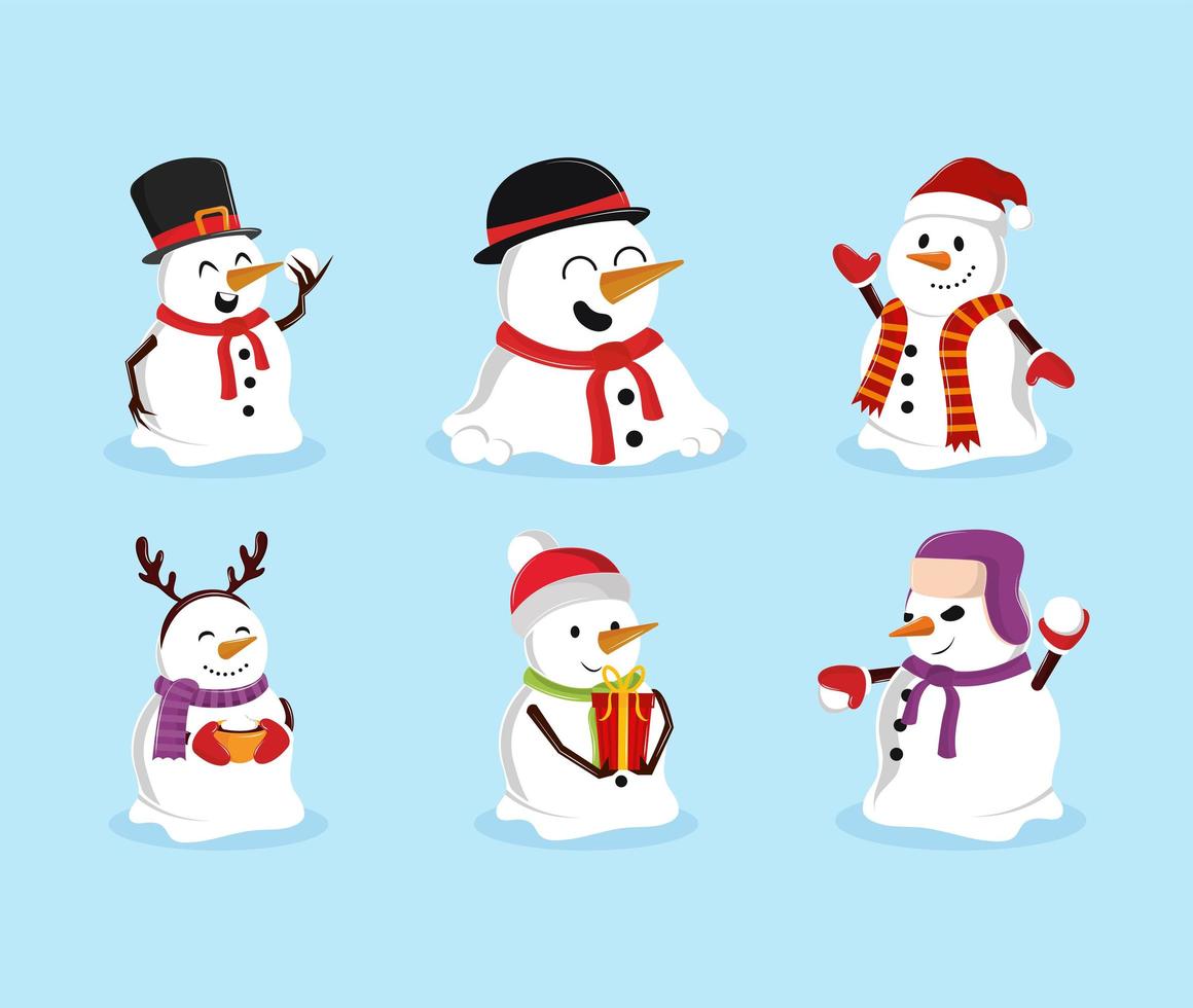 set of snowman vector