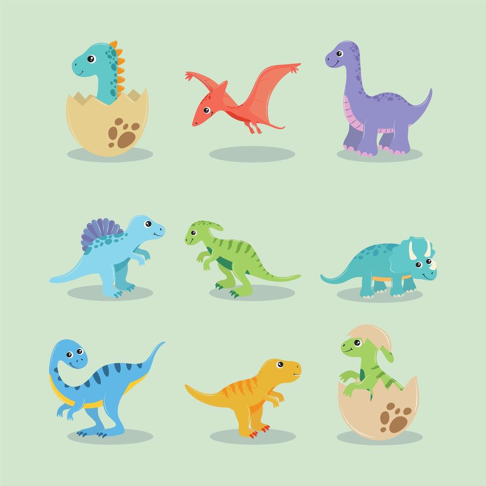 colección de iconos dinosaurios vector