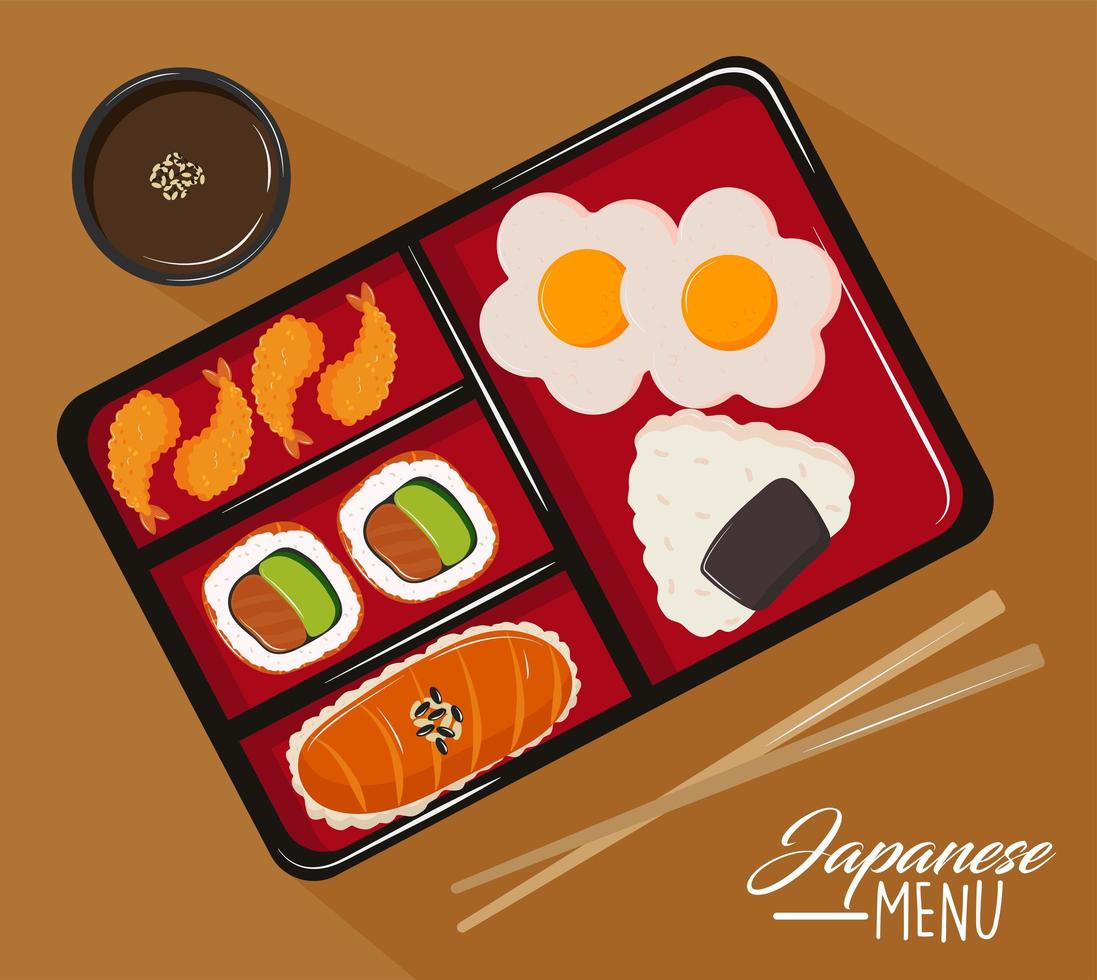 menú japonés en caja bento vector