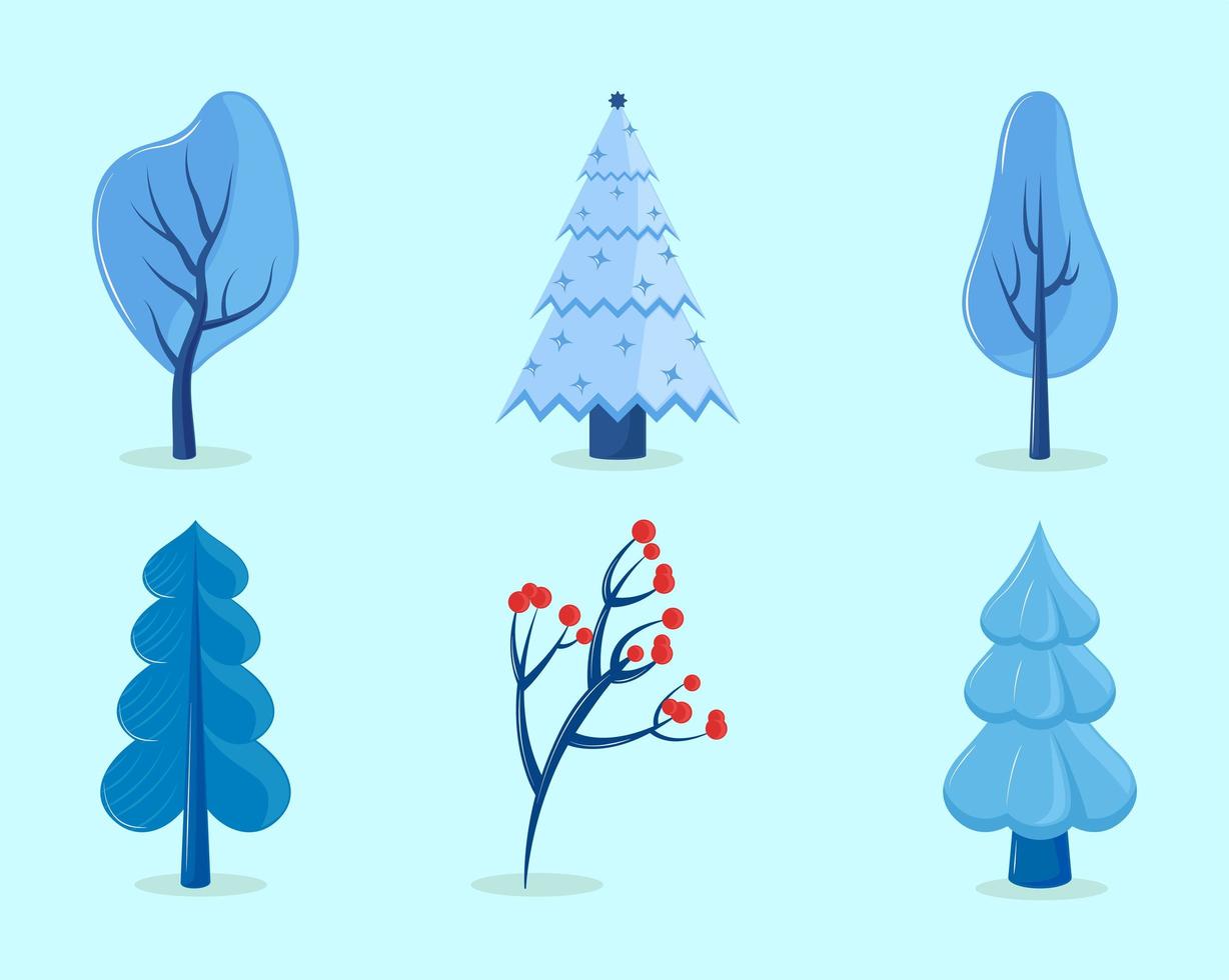 winter trees icons vector