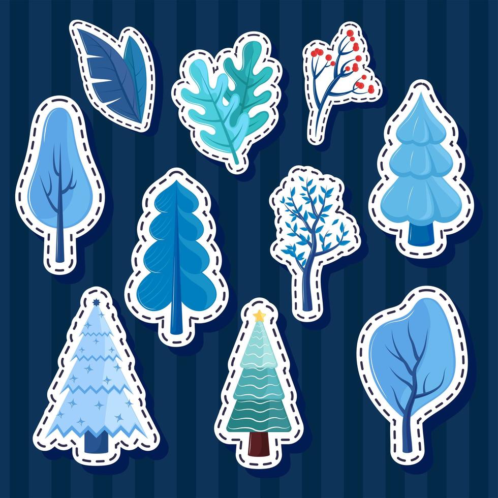 winter trees stickers vector