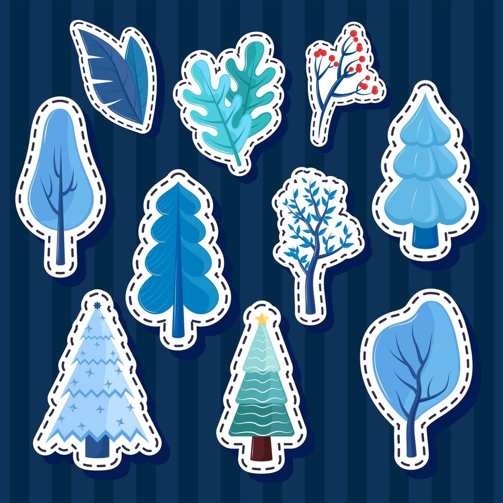 árboles de invierno pegatinas vector