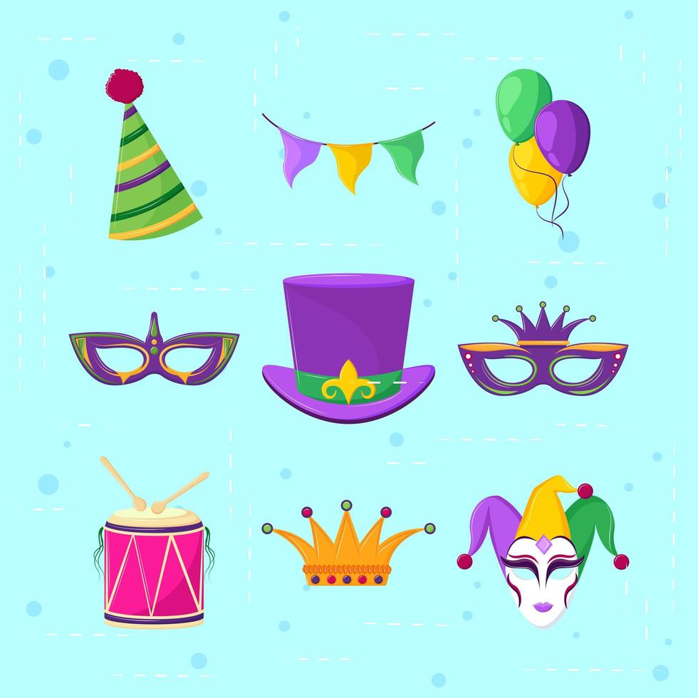 icons set mardi gras vector