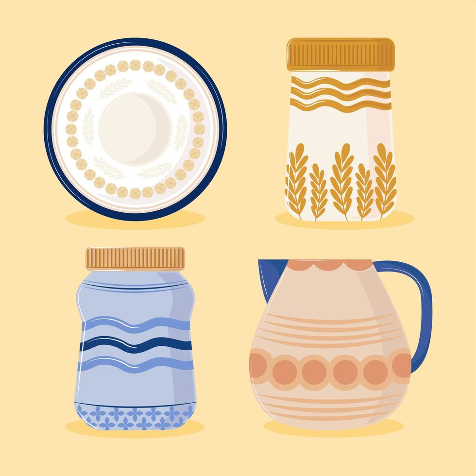 set dish and containers vector