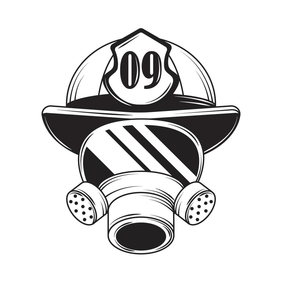 firefighter helmet and respirator vector