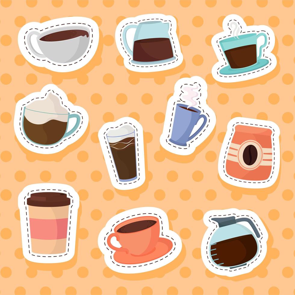 set of stickers coffee vector