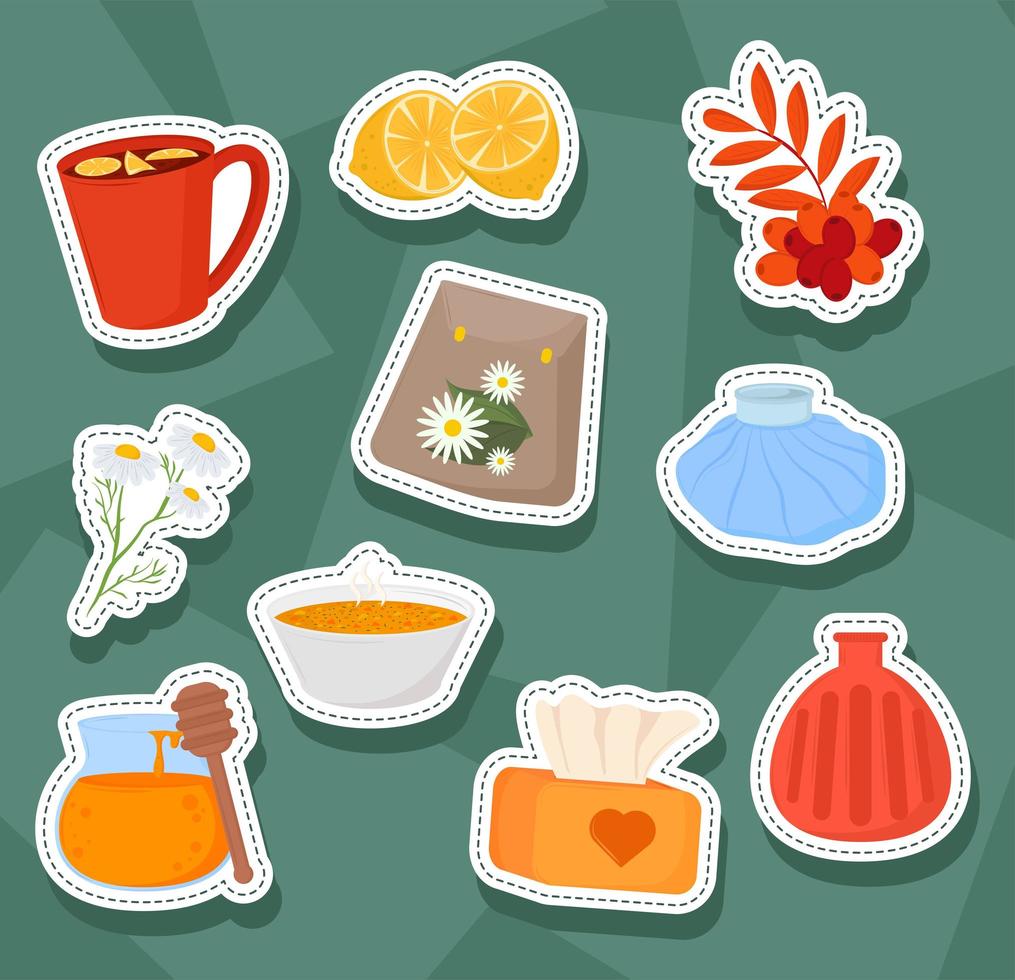 set stickers home remedies vector