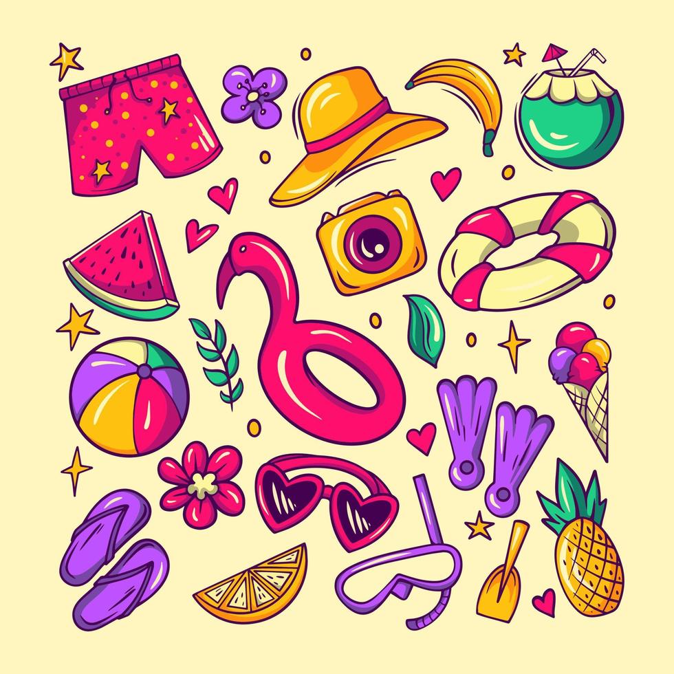 Summer Vibes Doodle Set vector