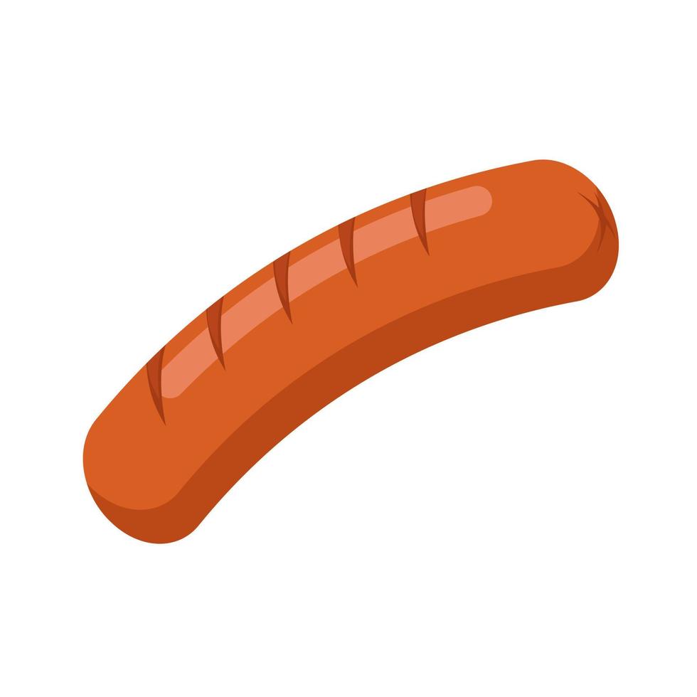 Simple fried sausage icon isolated on white background. Street food concept. Fast food. Juicy delicious grilled sausage. Color image vector