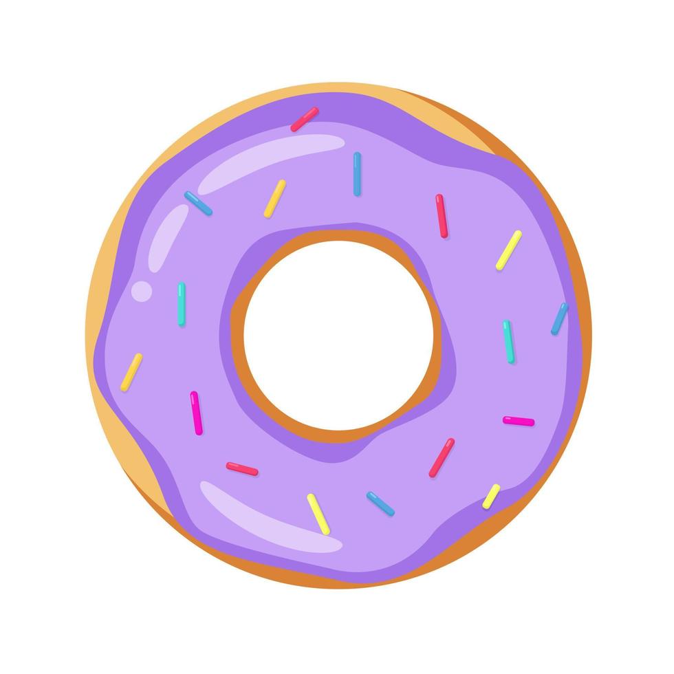 Donut with icing, isolated color icon on white background. Simple icon of fast food, dessert for cafes, restaurants, shops. Delicious sweet pastries. Fast Food Symbol vector