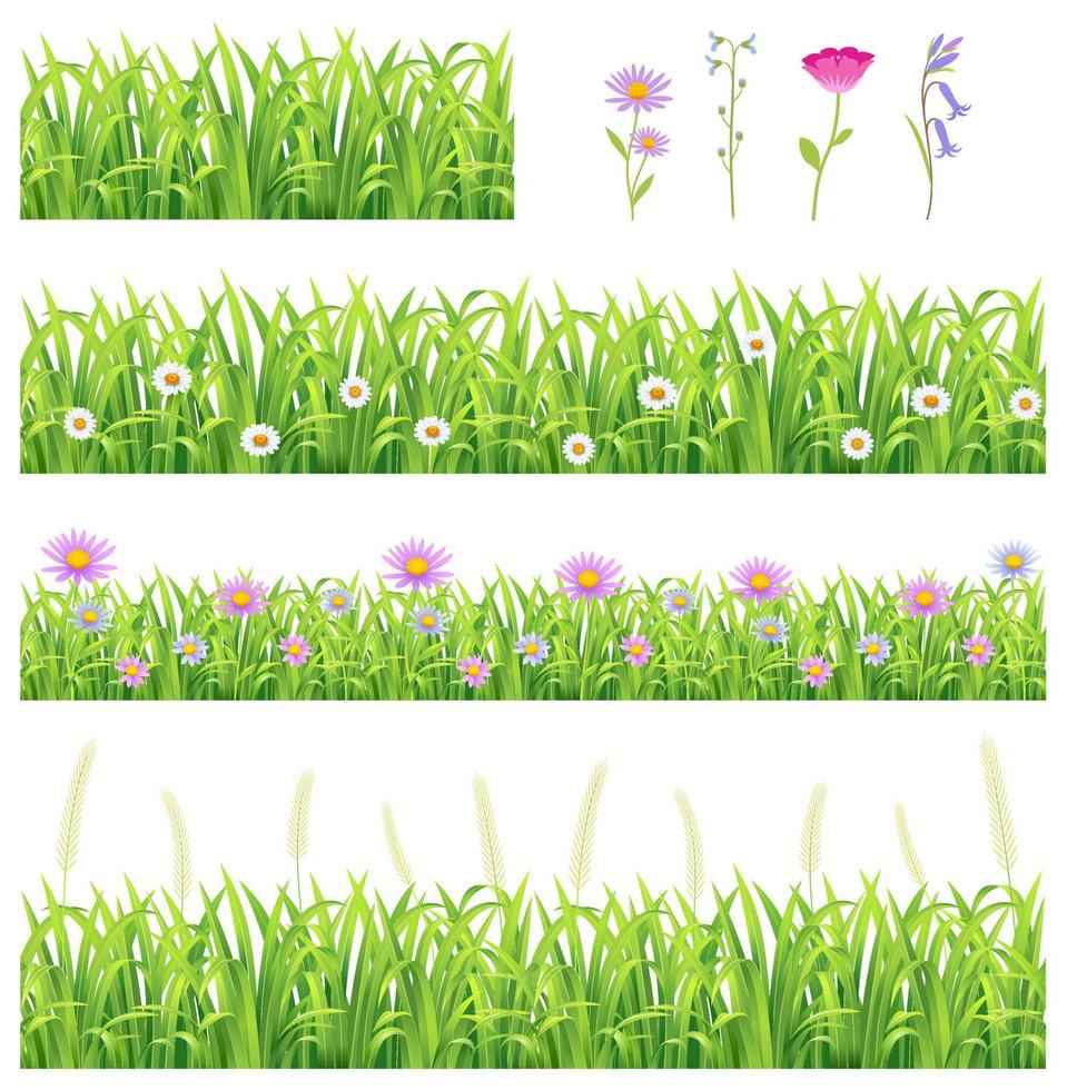 Green grass illustrations horizontal seamless vector