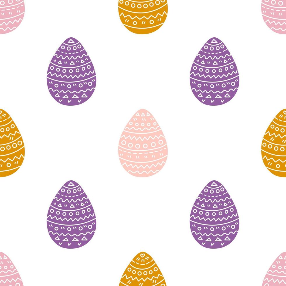 huevos de pascua en estilo plano sobre fondo blanco, patrón vectorial sin costuras vector