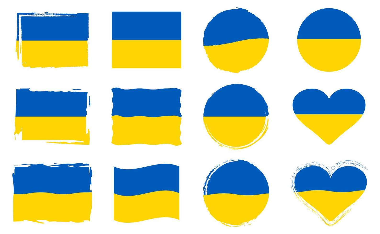 National Ukrainian flag. Set in different variations of shapes and frames. Collection of symbols of Ukraine. Vector isolated illustration. The color of the original