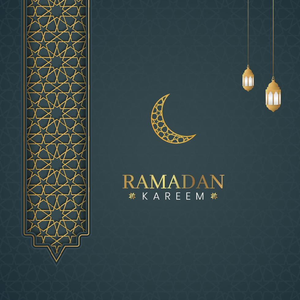 ramadan kareem, fondo de lujo árabe islámico con patrón geométrico y linternas vector