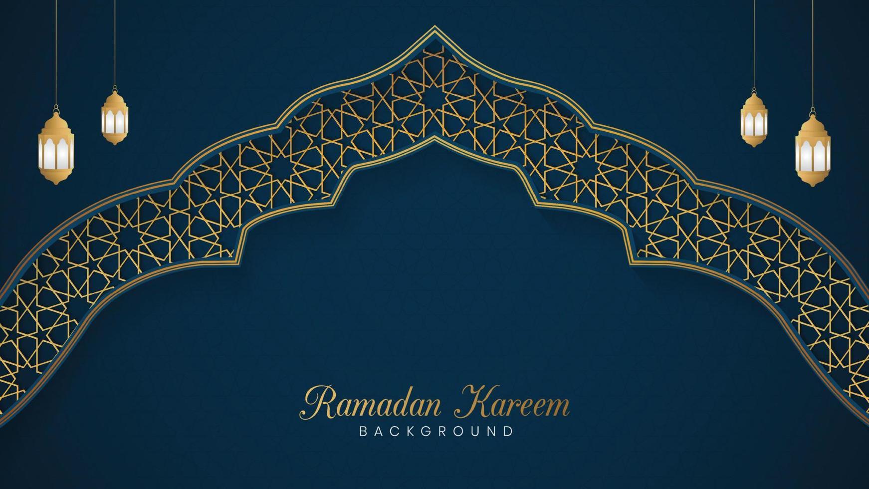 Ornamental Islamic Blue Arch Pattern Background With Arabic Style Lanterns vector