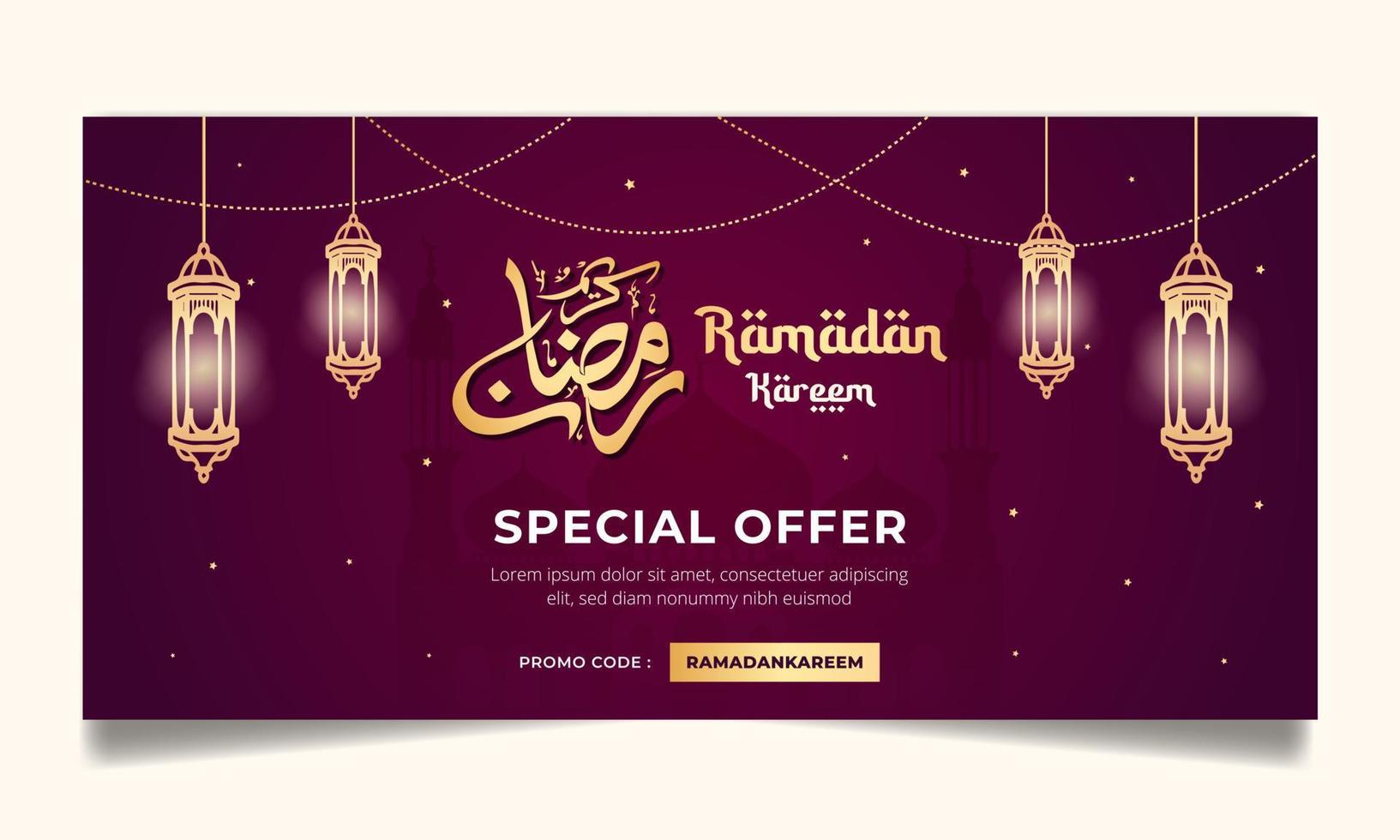 Ramadan sale horizontal banner social media post with calligraphy illustration template vector