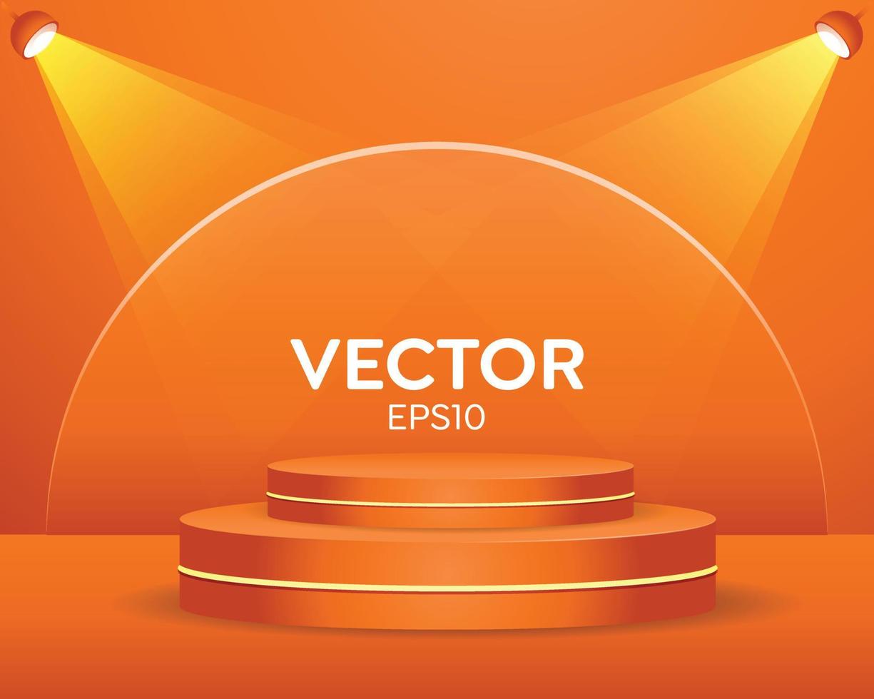 podio naranja y fondo abstracto mínimo para el comercio electrónico, forma geométrica de representación 3d, escenario para premios en el sitio web en moderno. pantalla para negocios vector