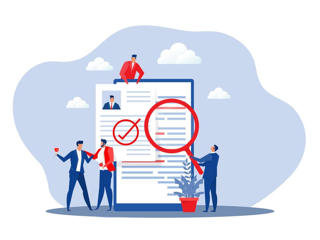 KYC or know your customer with business verifying the identity of its clients concept at the partners-to-be through a magnifying glass vector illustrator