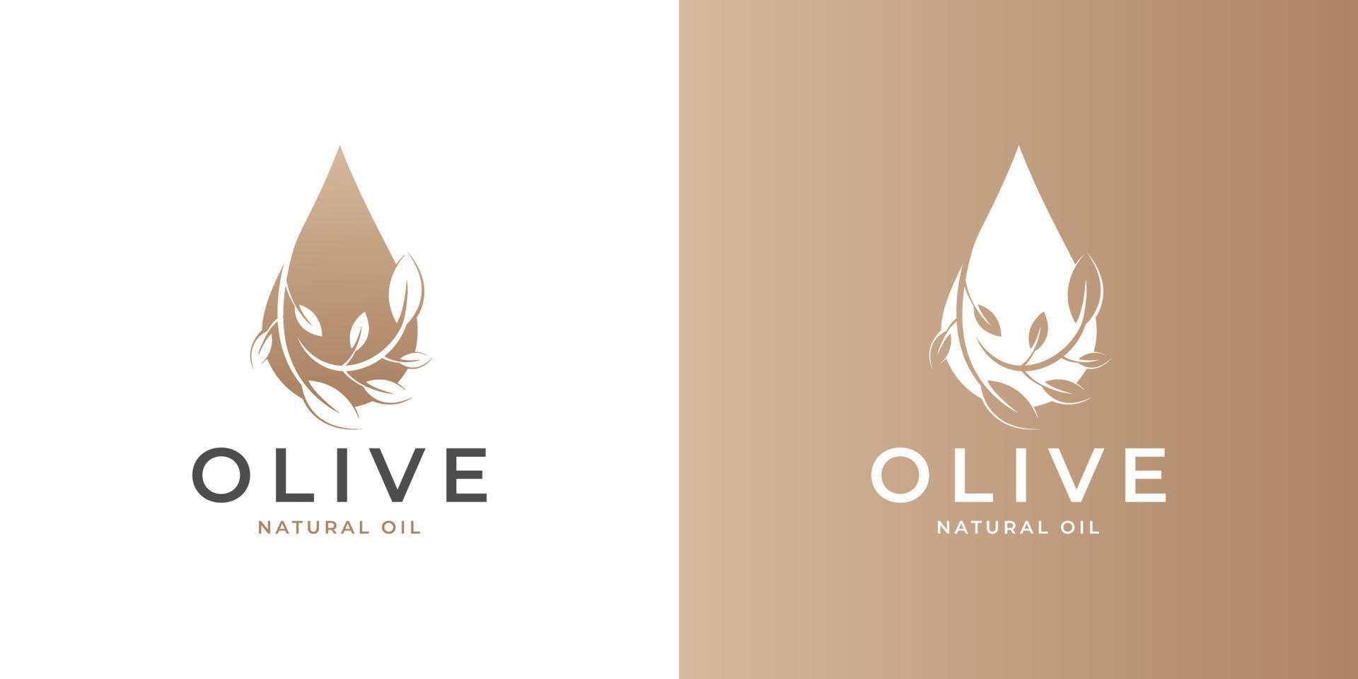 aceite de oliva, gota, gota de agua con flor, hoja, vector de diseño de logotipo de hojas