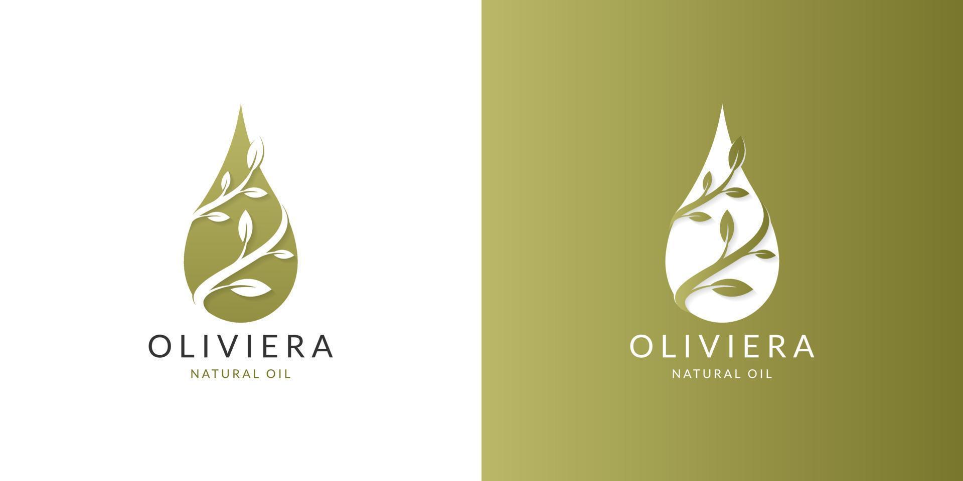 aceite de oliva, gota, gota de agua con flor, hoja, vector de diseño de logotipo de hojas