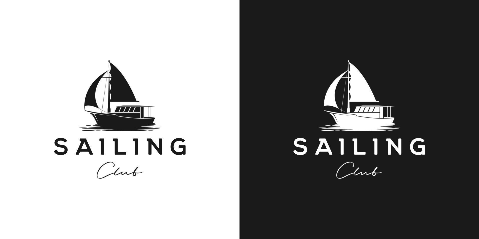 traditional sailing yacht, boat, ship silhouette logo design vector