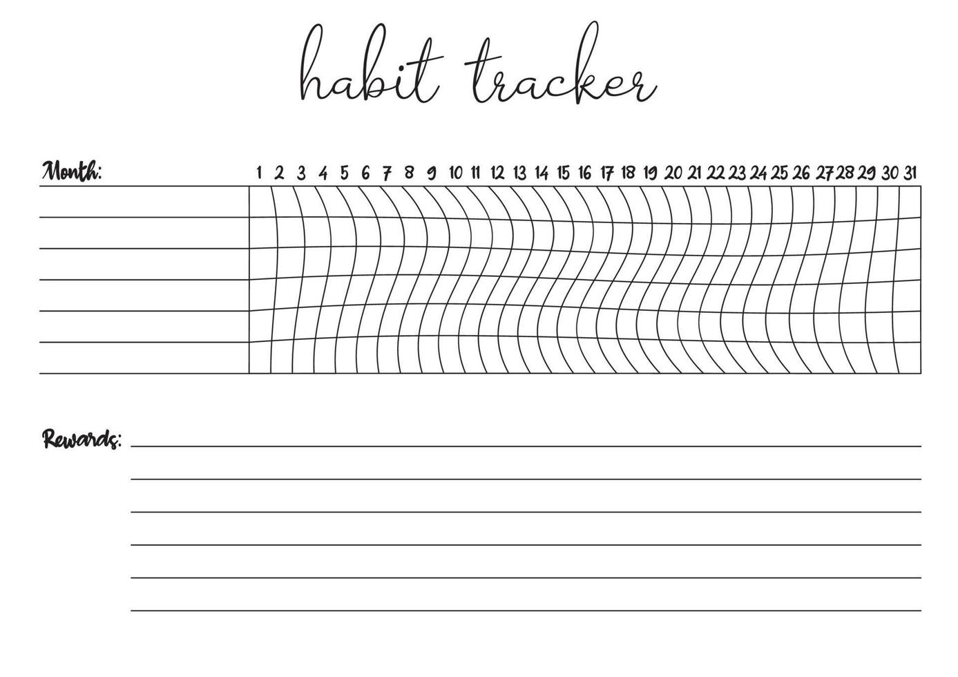 Habit Tracker printable template Vector. Blank white notebook page A4. Business organizer schedule page for for effective planning. Paper sheet. Vector illustration design