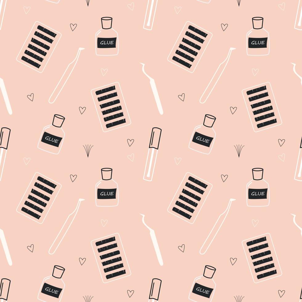 Eyelash Extension Tools, Seamless Pattern. Flat Vector Illustration.
