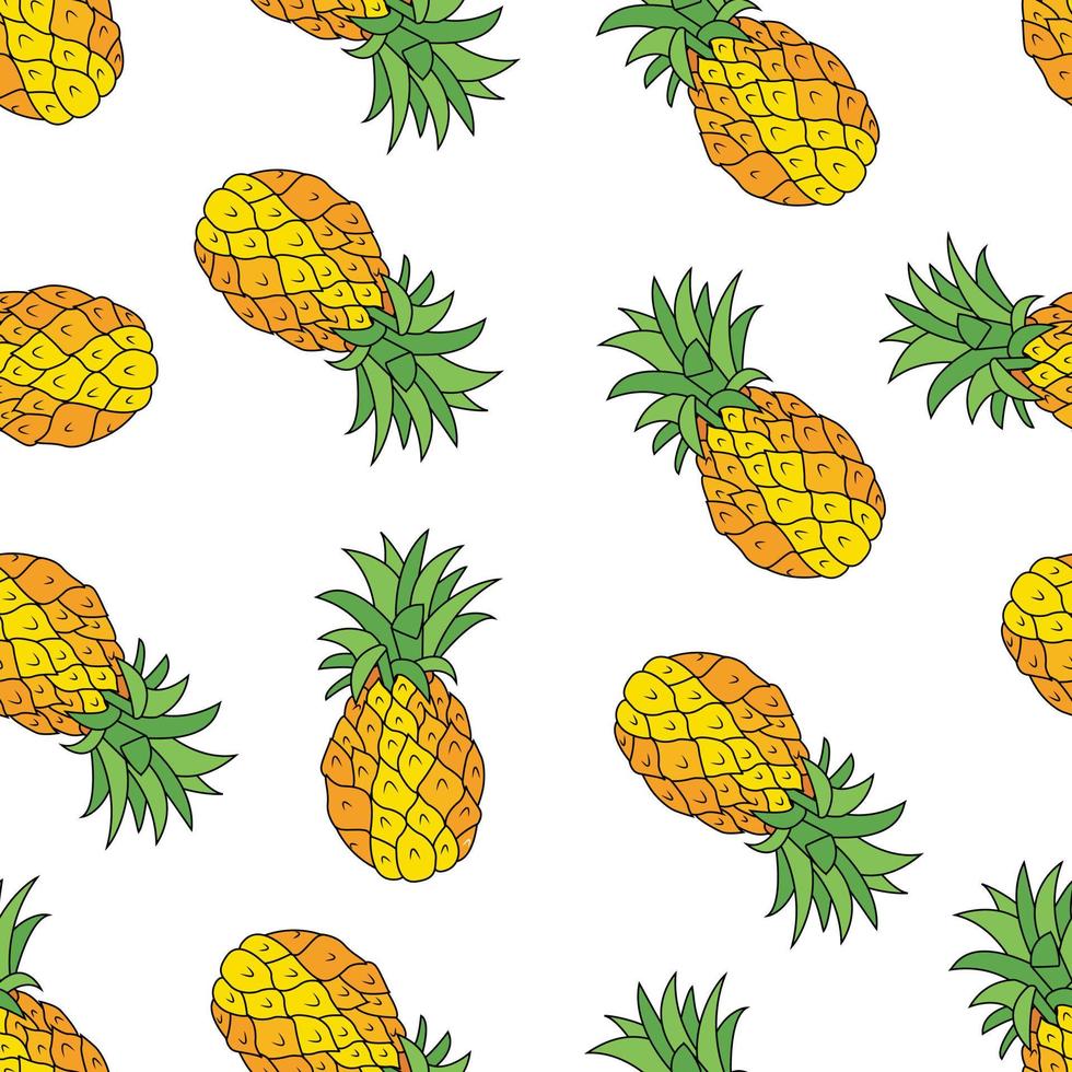 Seamless Pattern With Pineapples, Flat Vector Illustration.