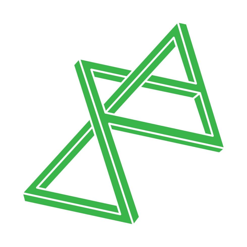 Impossible shapes, optical illusion logo, vector. Optical art green objects. Geometric figures. vector