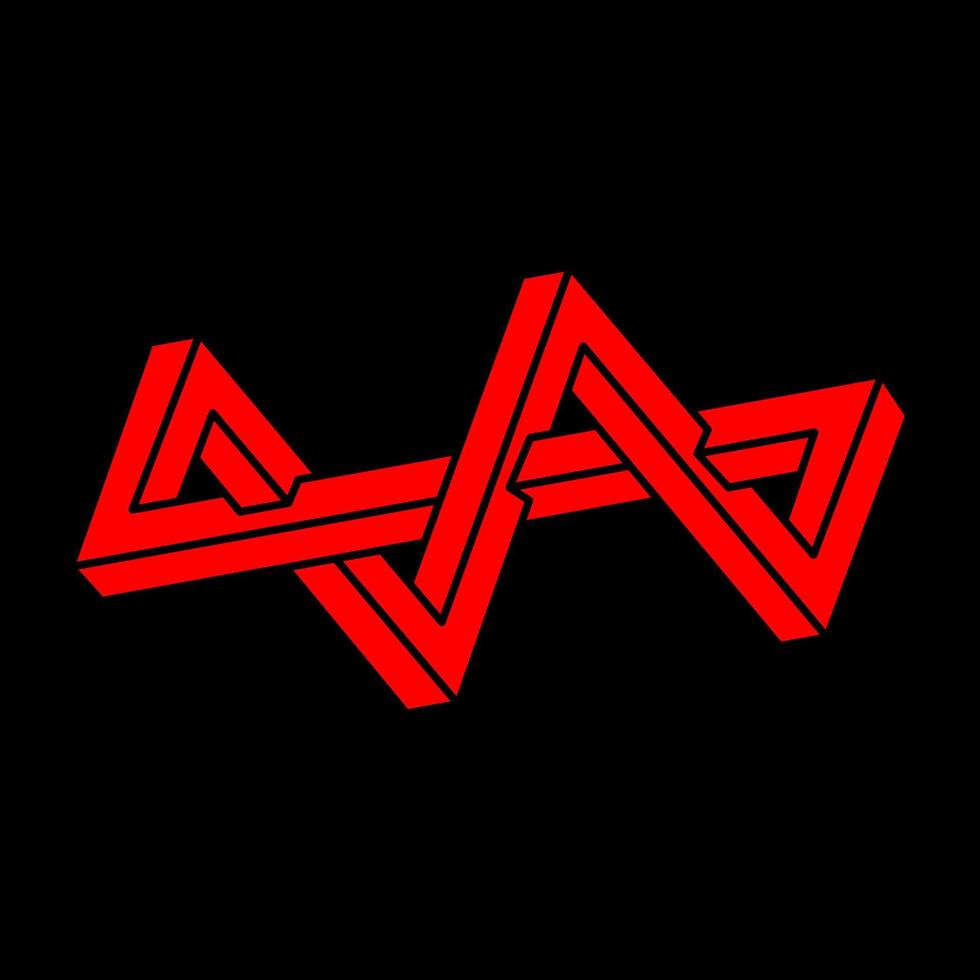 Impossible shapes. Optical illusion logo. Abstract eternal geometric objects. Impossible endless outline. Impossible geometry symbol on a black background. Optical art figures. vector