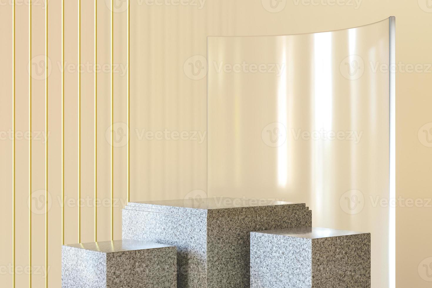 3d illustration. Three empty podiums for the presentation of a product on an abstract background photo