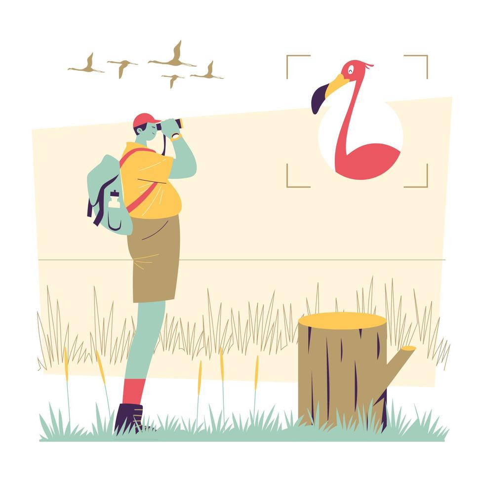 Bird Watcher Investigating Birds Concept vector