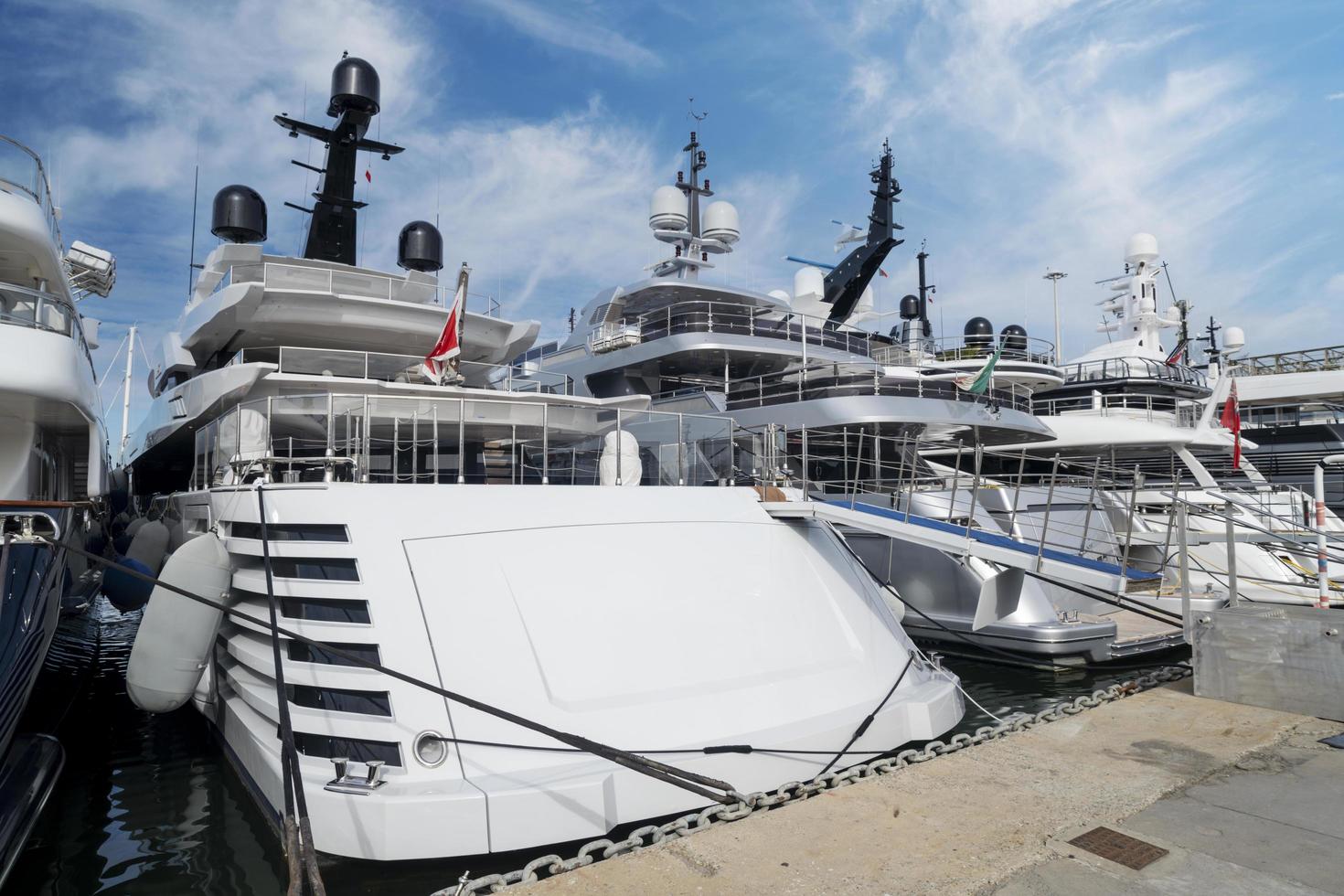 Luxury yachts anchored in a marina Viareggio Lucca Italy 13 february 2022 photo