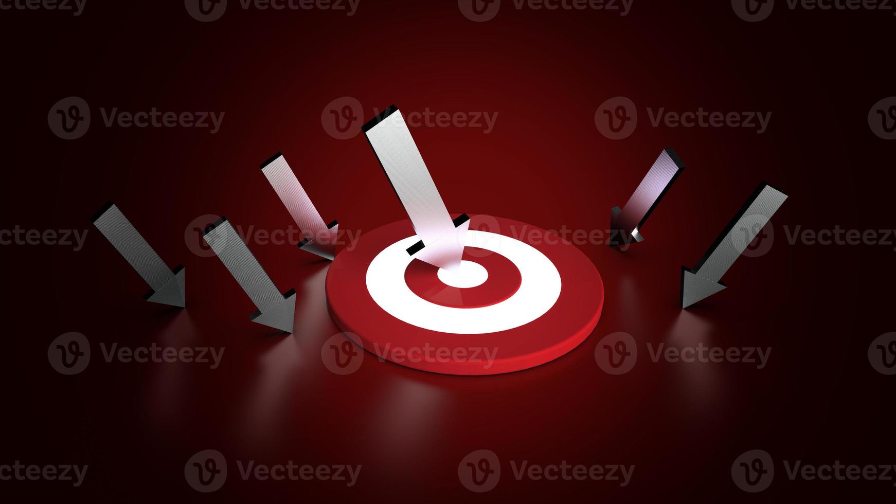 Silver arrow hit in the target in dark background. Business concept. 3D Illustration. photo