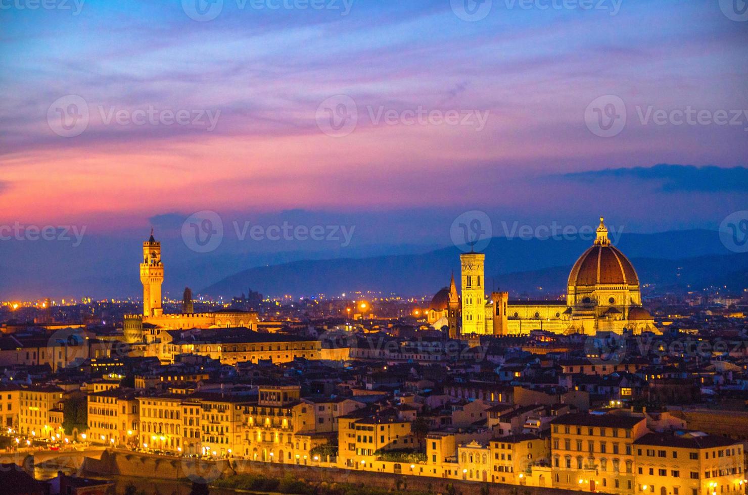 Top aerial panoramic evening view of Florence city photo
