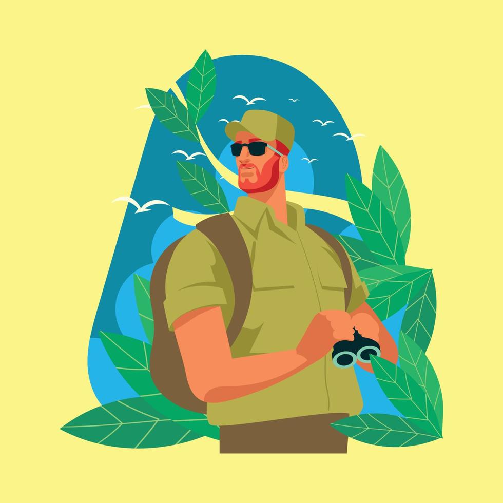 Man with His Bird Watcher Telescope vector