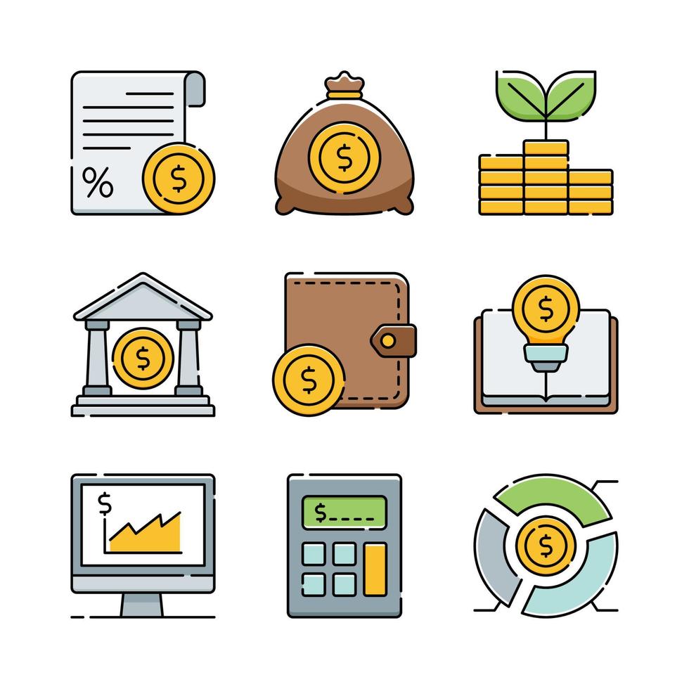 conjunto de iconos de educación financiera vector