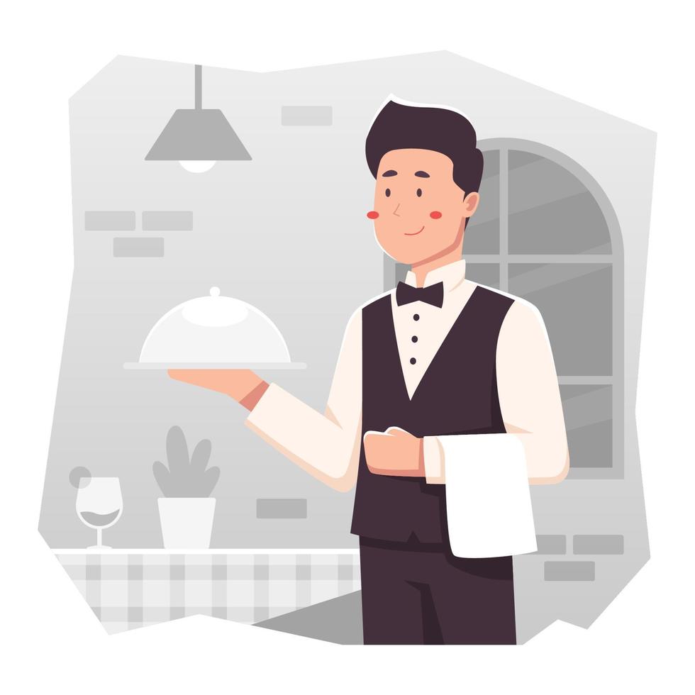 Waiter Serving a Dish in The Restaurant vector