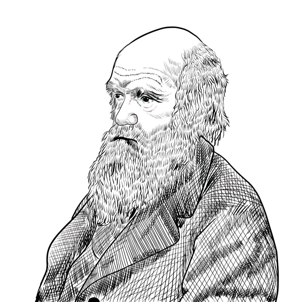 surakarta indonesia, 23 de febrero de 2022, ilustración de charles darwin sobre fondo blanco vector