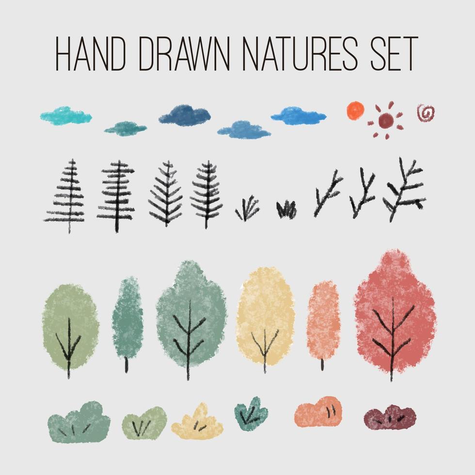 Hand drawn boho simple trees weather elements cute natural pattern vector