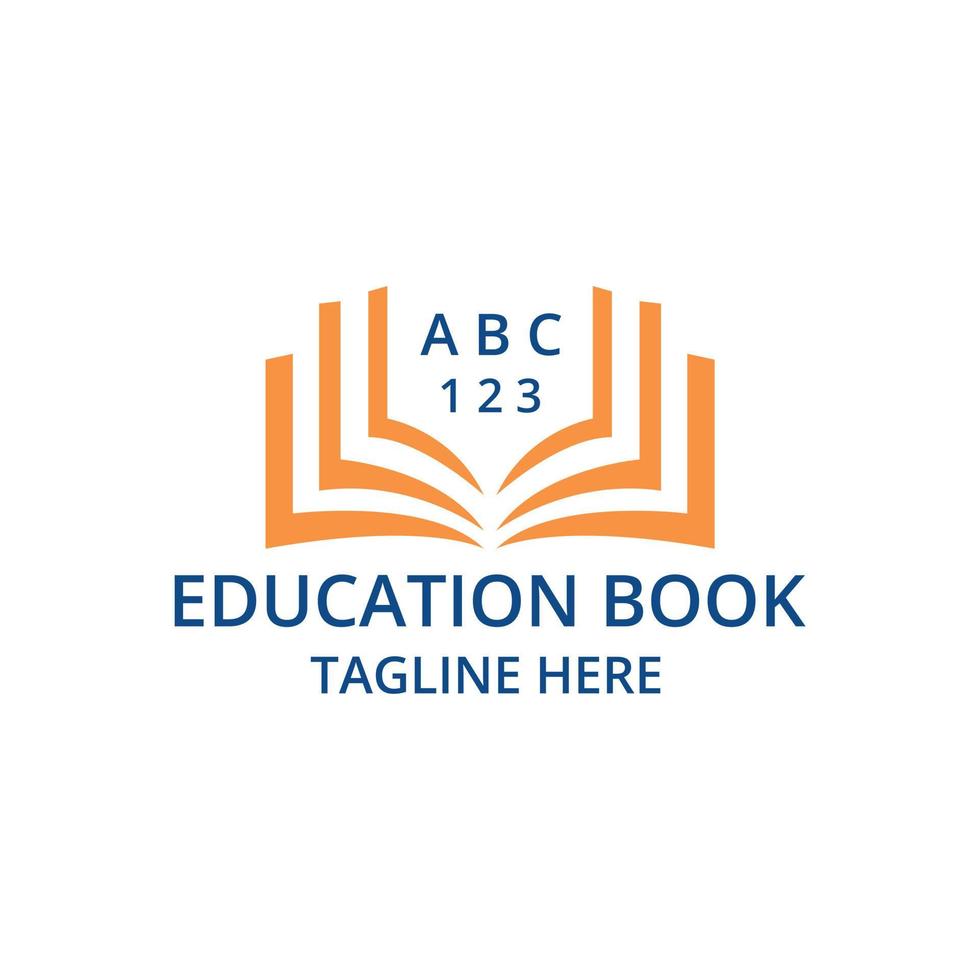 Education book logo icon design, vector illustration. book with word A,B,C and number 1,2,3 logo