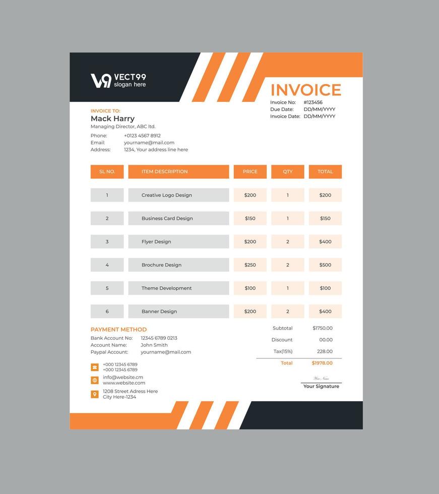 Creative invoice template vector design