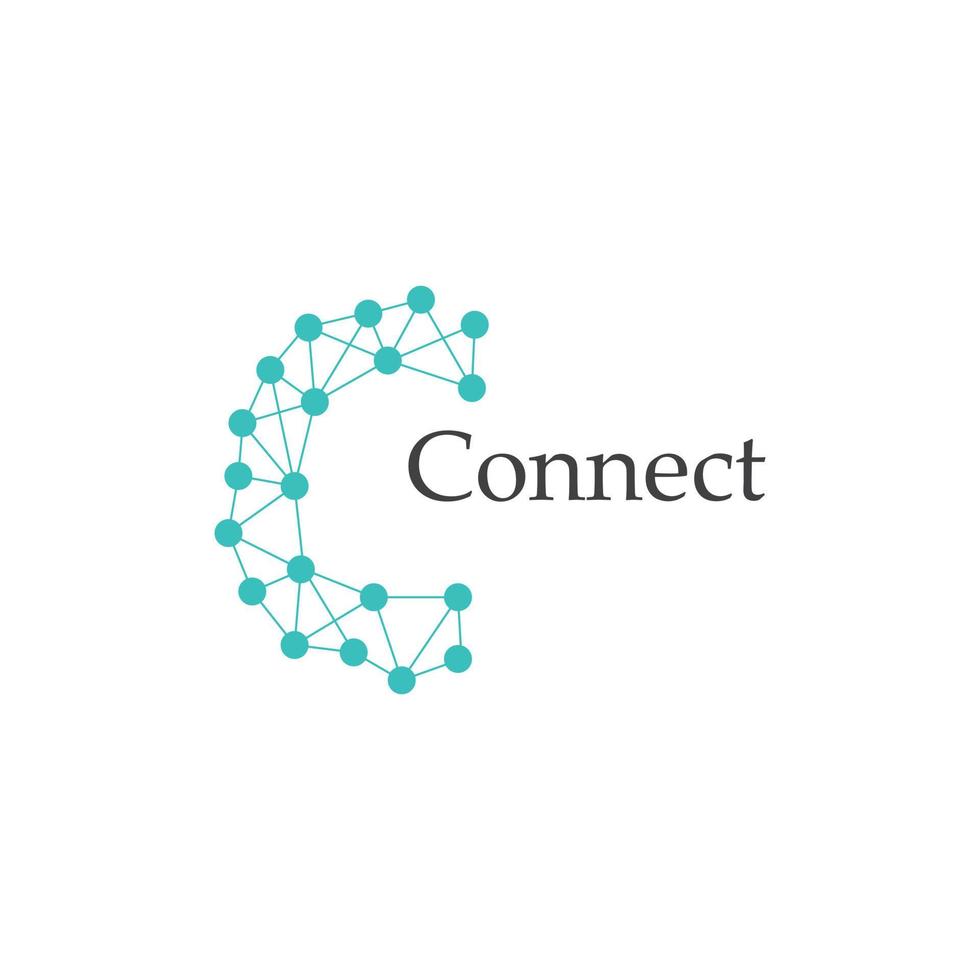 icono de tecnología de conexión. letra c con círculo de puntos conectado como vector de logotipo de red - vector.