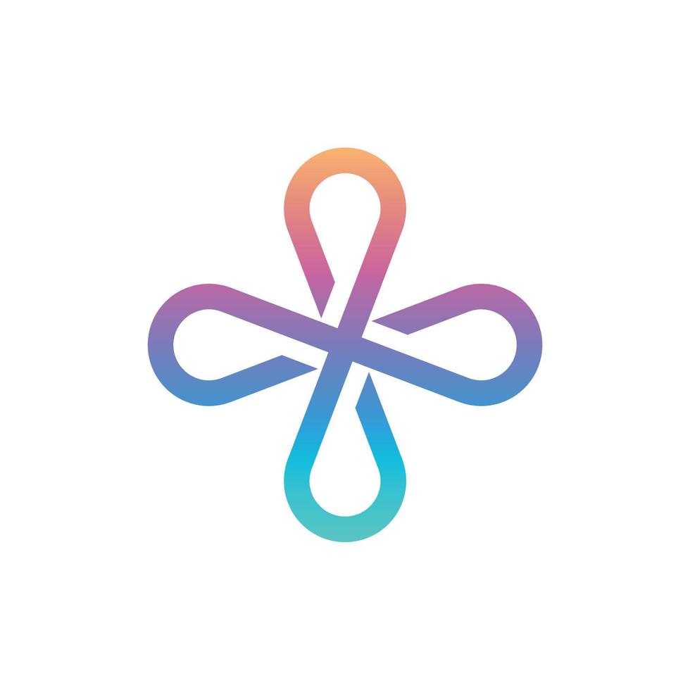 Abstract linear plus path cross gradient logo icon design modern minimal style illustration. Flower icon. vector