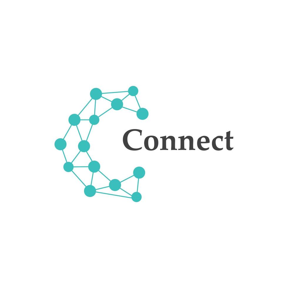 Connect Technology Icon. C Letter with Dot Circle Connected as Network Logo Vector - Vector.