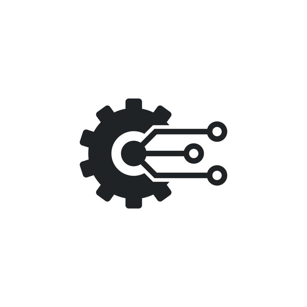Gear electronic factory sign. Gear technology vector icon, logo template