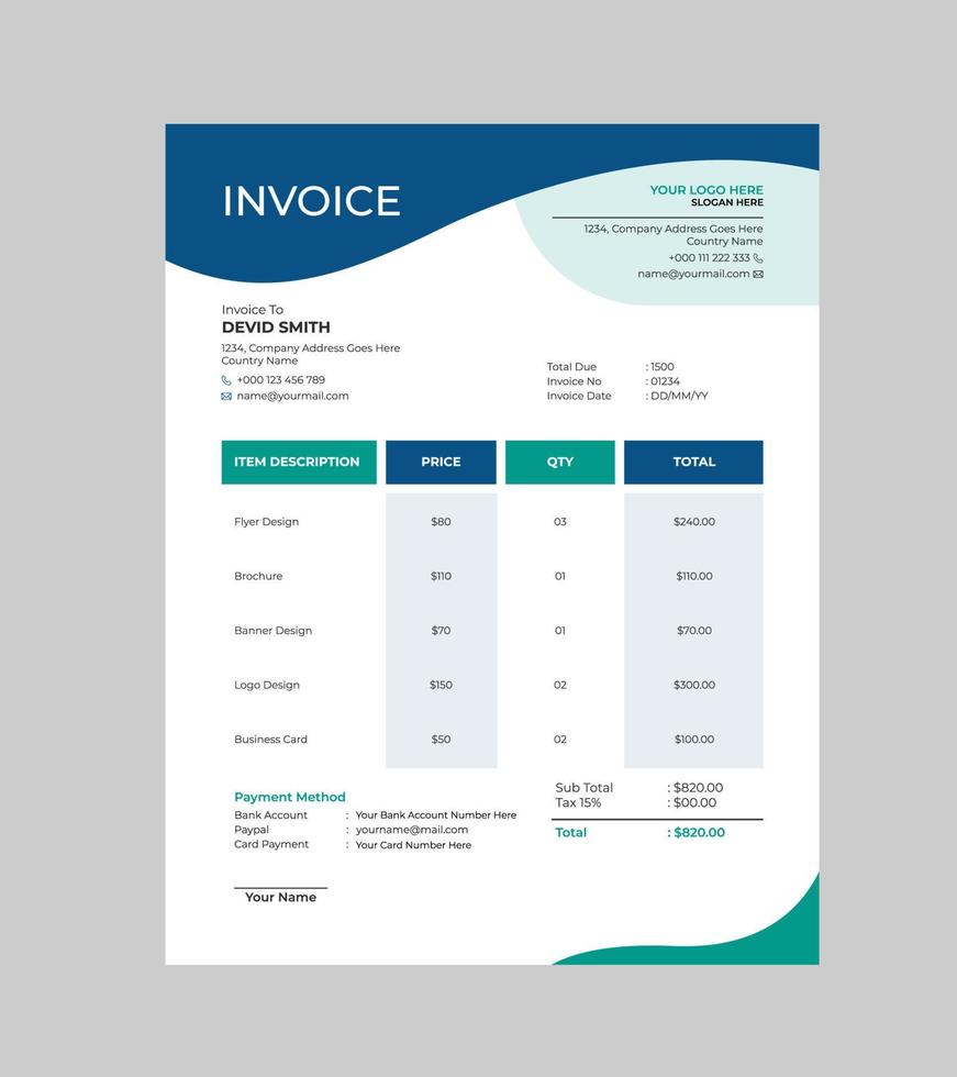 Creative invoice template vector design
