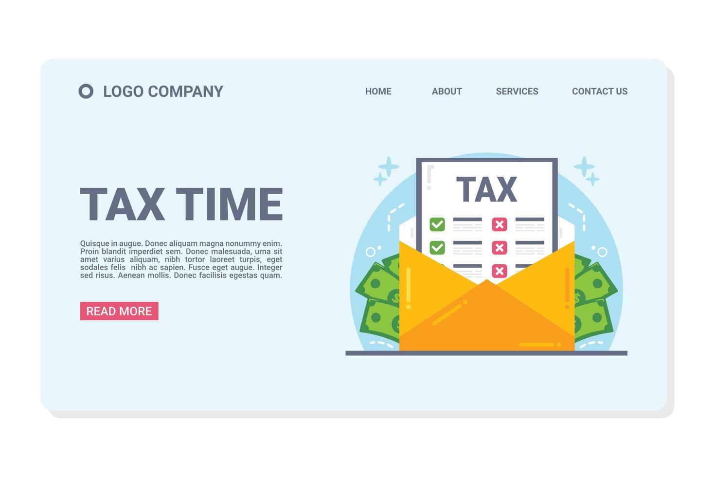 Tax Time web template or landing page vector