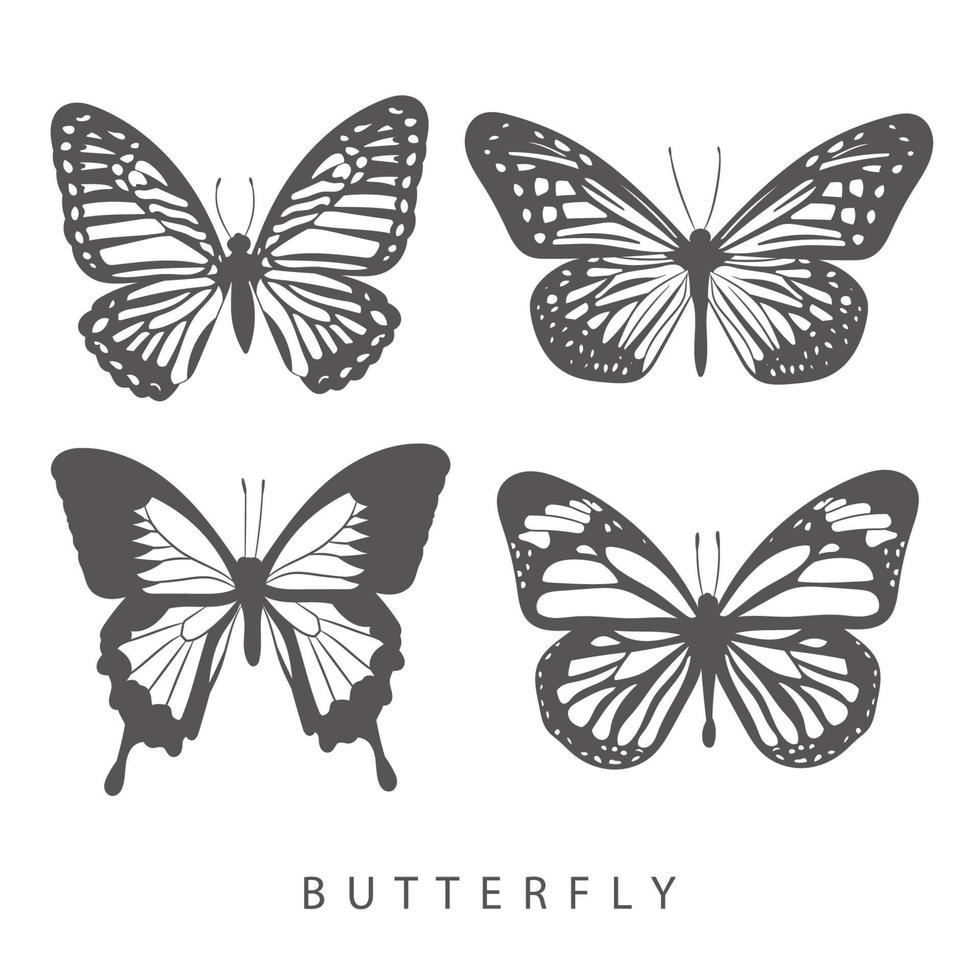 silhouette and outline batterfly vector